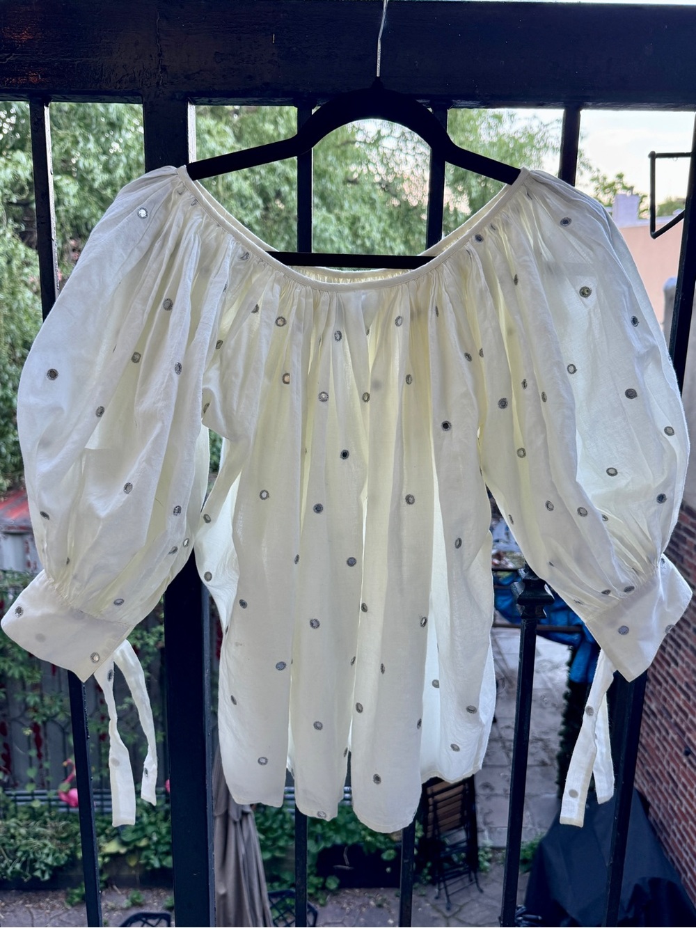 Nikki Chasin Puff Sleeve Blouse with mirror embroidered detail
